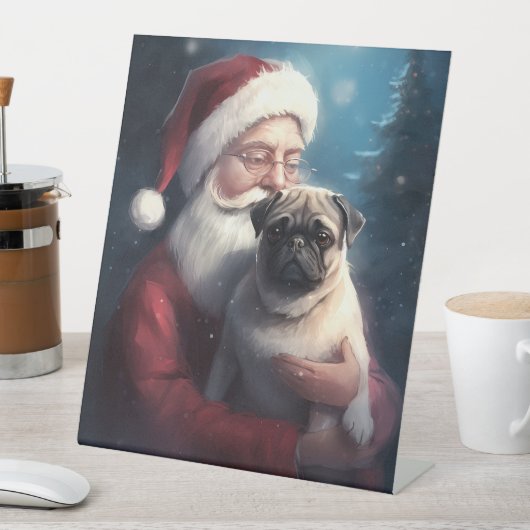 Pug met Sinterklaas Feestelijke Kerstmis Reclamebord Met Voetstuk (Insitu)