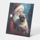 Pug met Sinterklaas Feestelijke Kerstmis Reclamebord Met Voetstuk (Voorkant)