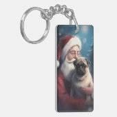 Pug met Sinterklaas Feestelijke Kerstmis Sleutelhanger (Voorkant Links)