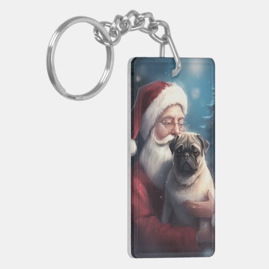 Pug met Sinterklaas Feestelijke Kerstmis Sleutelhanger (Voorkant Links)