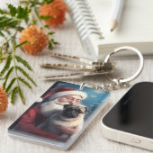 Pug met Sinterklaas Feestelijke Kerstmis Sleutelhanger (Voorkant Rechts)