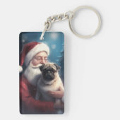 Pug met Sinterklaas Feestelijke Kerstmis Sleutelhanger (achterkant)