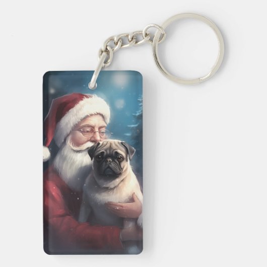 Pug met Sinterklaas Feestelijke Kerstmis Sleutelhanger (achterkant)