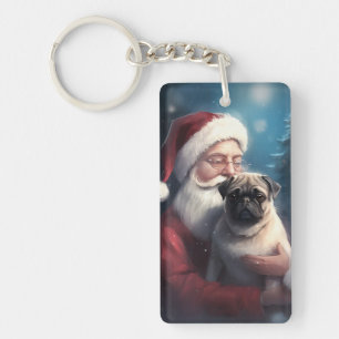Pug met Sinterklaas Feestelijke Kerstmis Sleutelhanger