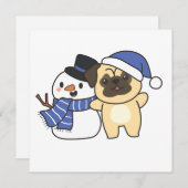 Pug met Snowman in de winter voor Kerstmis Feestdagenkaart (Voorkant / Achterkant)