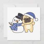 Pug met Snowman in de winter voor Kerstmis Feestdagenkaart (Voorkant)