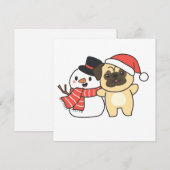Pug met Snowman in de winter voor kerstvakantie C Feestdagenkaart (Voorkant / Achterkant)