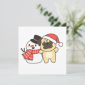 Pug met Snowman in de winter voor kerstvakantie C Feestdagenkaart (Staand voorkant)