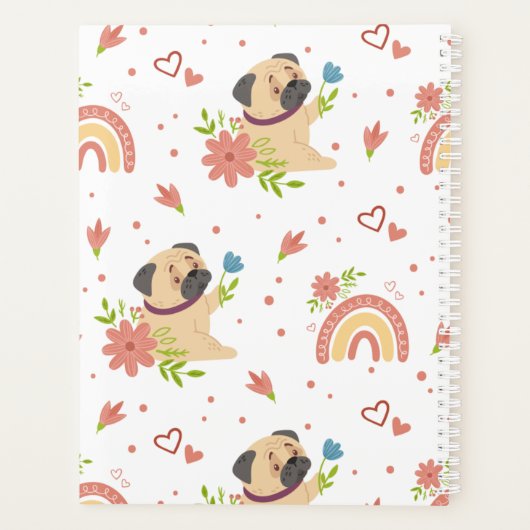 Pug met speciale regenboogplank planner (Achterkant)