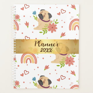 Pug met speciale regenboogplank planner