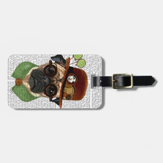 Pug met Steampunk Bowler Pet Bagagelabel (Voorkant horizontaal)