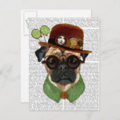 Pug met Steampunk Bowler Pet Briefkaart (Voorkant / Achterkant)