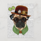 Pug met Steampunk Bowler Pet Briefkaart (Voorkant)