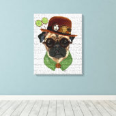 Pug met Steampunk Bowler Pet Canvas Afdruk (Insitu (Houten vloer))