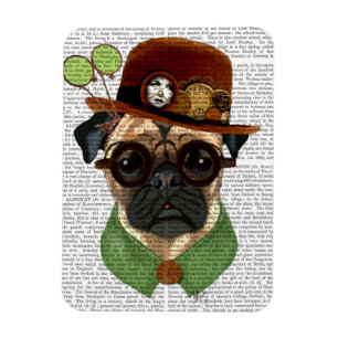 Pug met Steampunk Bowler Pet Magneet