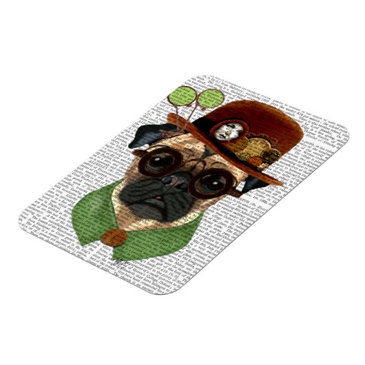 Pug met Steampunk Bowler Pet Magneet (Linkerzijde)