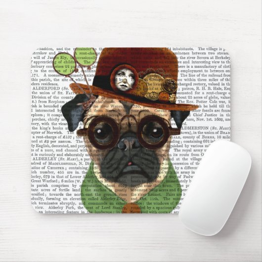 Pug met Steampunk Bowler Pet Muismat (Met muis)