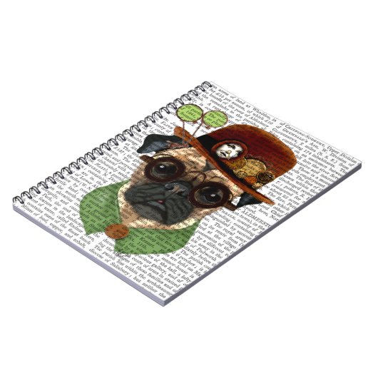 Pug met Steampunk Bowler Pet Notitieboek (Linkerzijde)