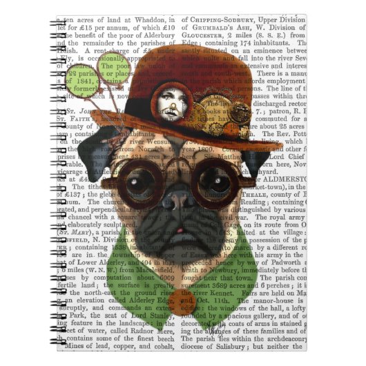Pug met Steampunk Bowler Pet Notitieboek (Voorkant)