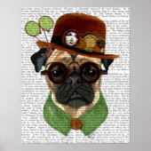 Pug met Steampunk Bowler Pet Poster (Voorkant)