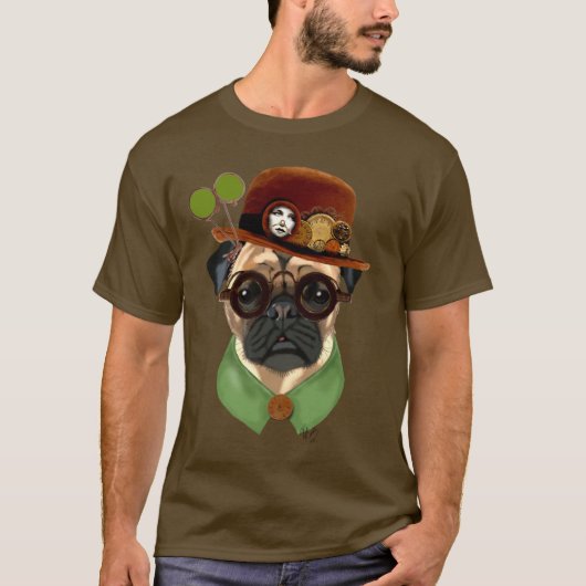 Pug met Steampunk Bowler Pet T-shirt (Voorkant)