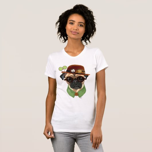 Pug met Steampunk Bowler Pet T-shirt (Voorkant volledig)