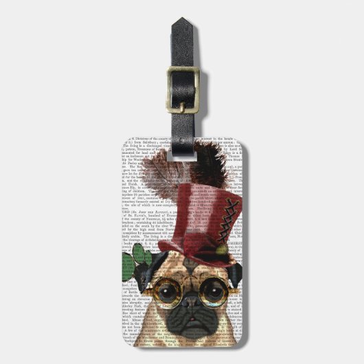 Pug met Steampunk Style Top Hat Bagagelabel (Voorkant verticaal)