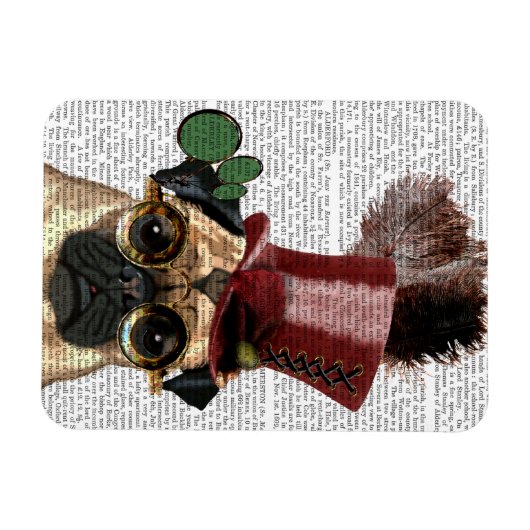 Pug met Steampunk Style Top Hat Magneet (Horizontaal)