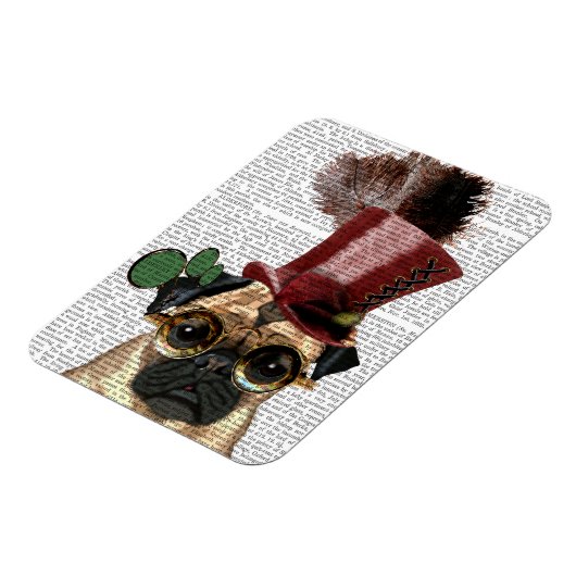 Pug met Steampunk Style Top Hat Magneet (Linkerzijde)