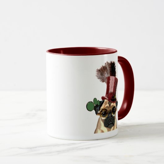 Pug met Steampunk Style Top Hat Mok (Voorkant rechts)