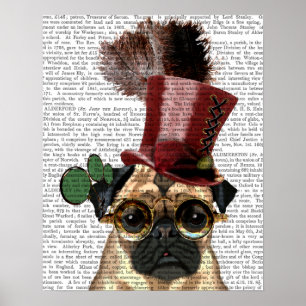 Pug met Steampunk Style Top Hat Poster