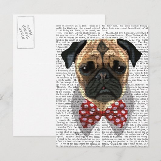 Pug met Stropdas met rode potten Briefkaart (Voorkant / Achterkant)