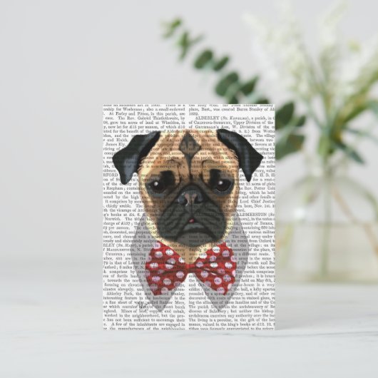 Pug met Stropdas met rode potten Briefkaart (Staand voorkant)