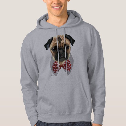 Pug met Stropdas met rode potten Hoodie (Voorkant)