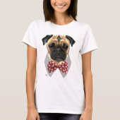 Pug met Stropdas met rode potten T-shirt (Voorkant)