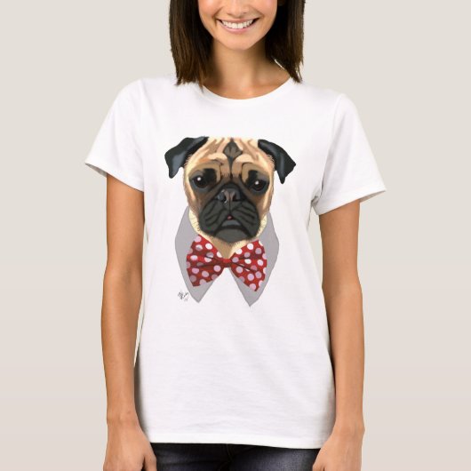 Pug met Stropdas met rode potten T-shirt (Voorkant)