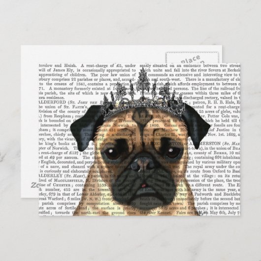 Pug met Tiara Briefkaart (Voorkant / Achterkant)