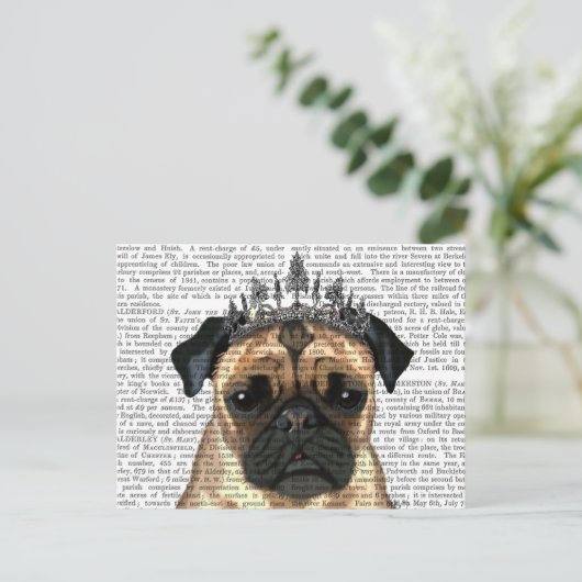 Pug met Tiara Briefkaart (Staand voorkant)