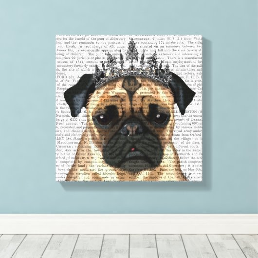 Pug met Tiara Canvas Afdruk (Insitu (Houten vloer))