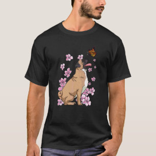 Pug Met Vlinder Japanse Sakura Kersenbloesem T-shirt
