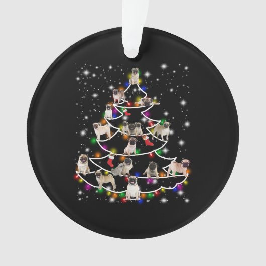 pug met vrienden blij kerstseizoen ornament (voorkant)