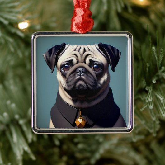 Pug Metalen Ornament (Boom)
