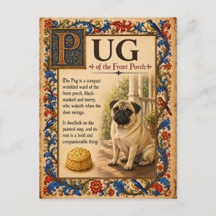 Pug, middeleeuwse bestiariumkunst briefkaart