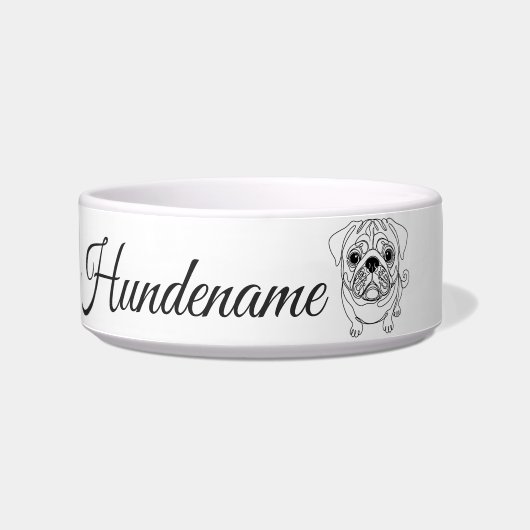 Pug Minimalist Line Art personalized bowl Voerbakje (Voorkant)