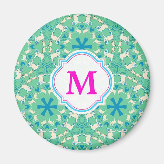 Pug Modern Patroon / Mopsmuster Magneet (Voorkant)
