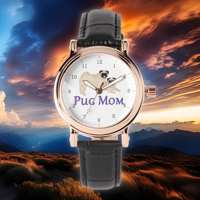 Pug Moeder Paar Fawn Pugs Stijlvol Horloge (Choose from a variety of watch and band styles on this Pug Mom watch.)