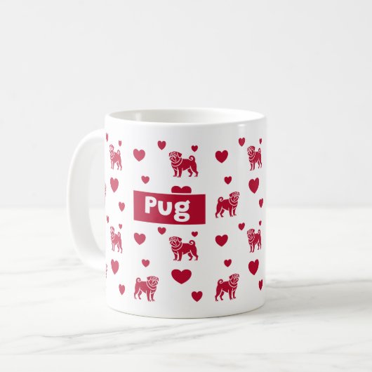 Pug Mok met rode harten (Voorkant links)