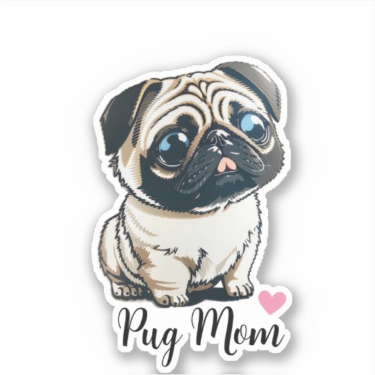 Pug Mom Hart Sticker (Voorkant)
