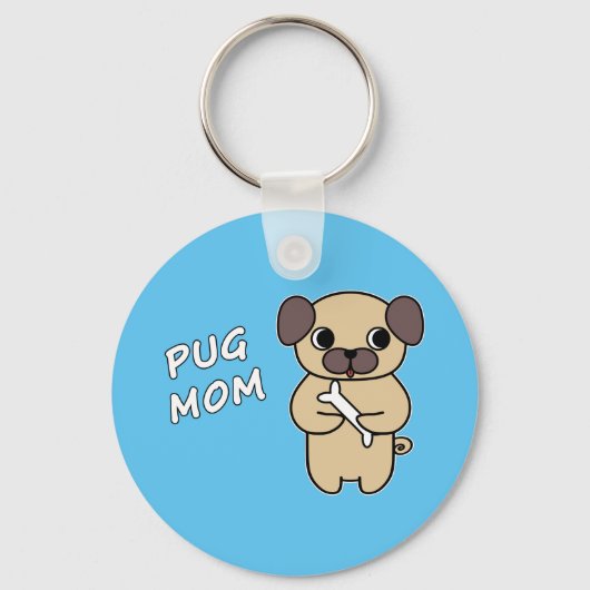 PUG MOM - Hemelblauw Sleutelhanger (Voorkant)