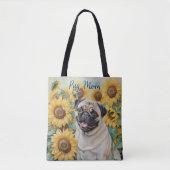 Pug Mom Zonnebloem all-over Print Canvas tas (Voorkant)